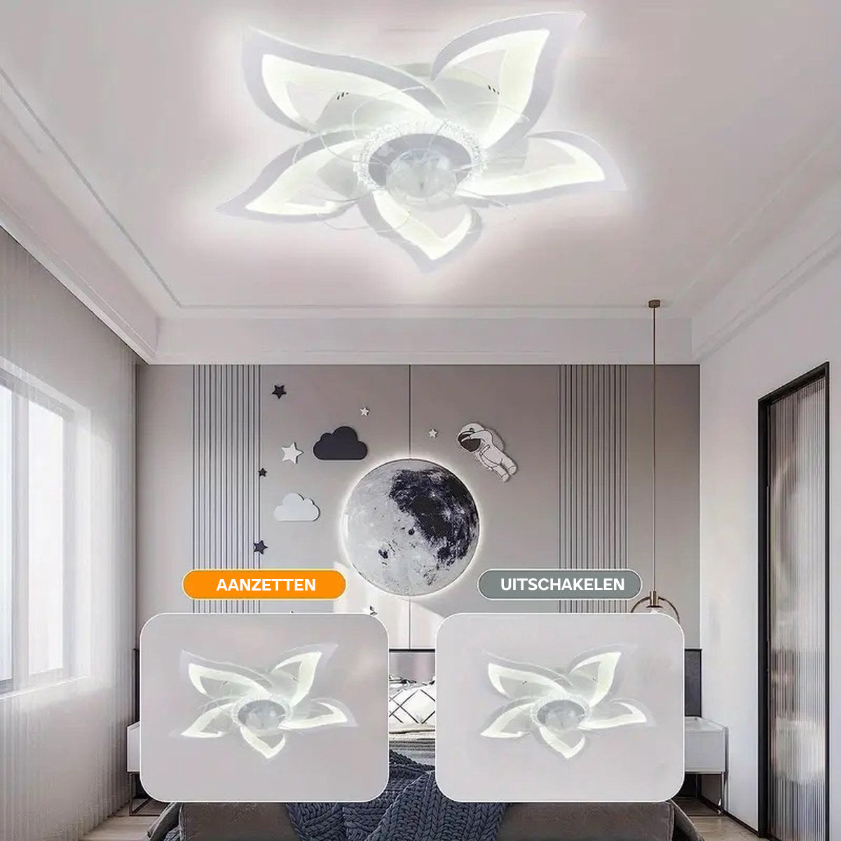 5 Lotus Ventilator Lamp - Plafondventilator - Smart Lamp - Met Dimmer - 6 Standen Ventilator - Keuken Lamp - Woonkamerlamp - Moderne lamp