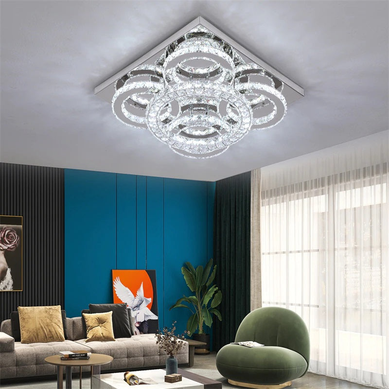 Moderne 5 Ringen Kristallen Plafondlamp - Voor Woonkamer En Eetkamer - Plafonnière