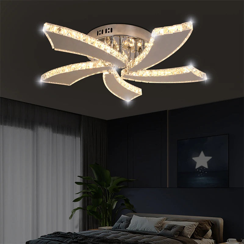 Moderne 5 Vleugels Kristallen LED Plafondlamp - Chroom - Koud Wit - Voor Woonkamer En Eetkamer - Plafonnière