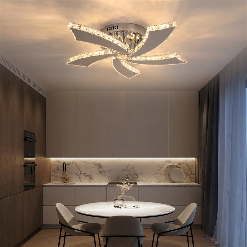Moderne 5 Vleugels Kristallen LED Plafondlamp - Chroom - Koud Wit - Voor Woonkamer En Eetkamer - Plafonnière