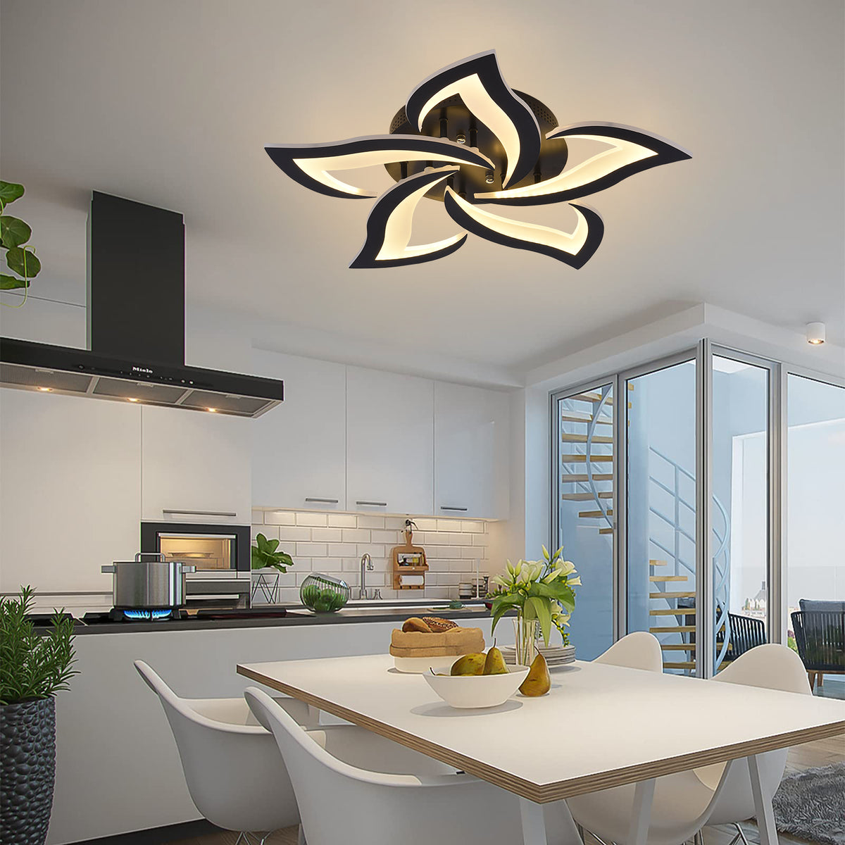 5 Sterren Plafondlamp Zwart - Met Afstandsbediening - Smart lamp - Dimbaar Met App - Woonkamerlamp - Moderne lamp - Plafoniere