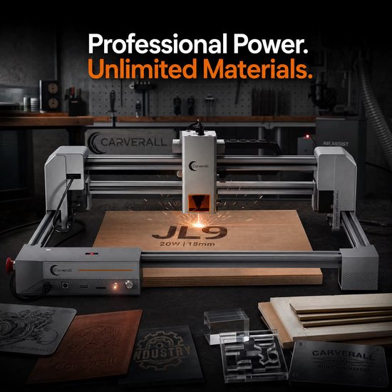 Laser Graveermachine JL9 - Laser Cutter - 20W - Lasergraveermachine - Met Dubbele Motor - Graveren - Display - WiFi App - 300x300 mm - Laser Snijmachine - Bedienbaar Met APP
