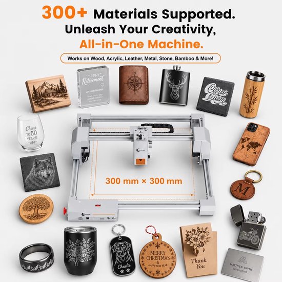 Laser Graveermachine JL9 - Laser Cutter - 20W - Lasergraveermachine - Met Dubbele Motor - Graveren - Display - WiFi App - 300x300 mm - Laser Snijmachine - Bedienbaar Met APP