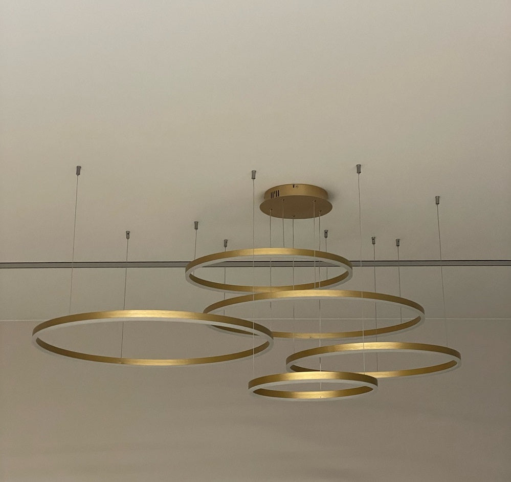 LuxiLamps - 5 Rings - Pendant Lamp - Chandelier - Modern - Gold - Dimmable With Remote Control