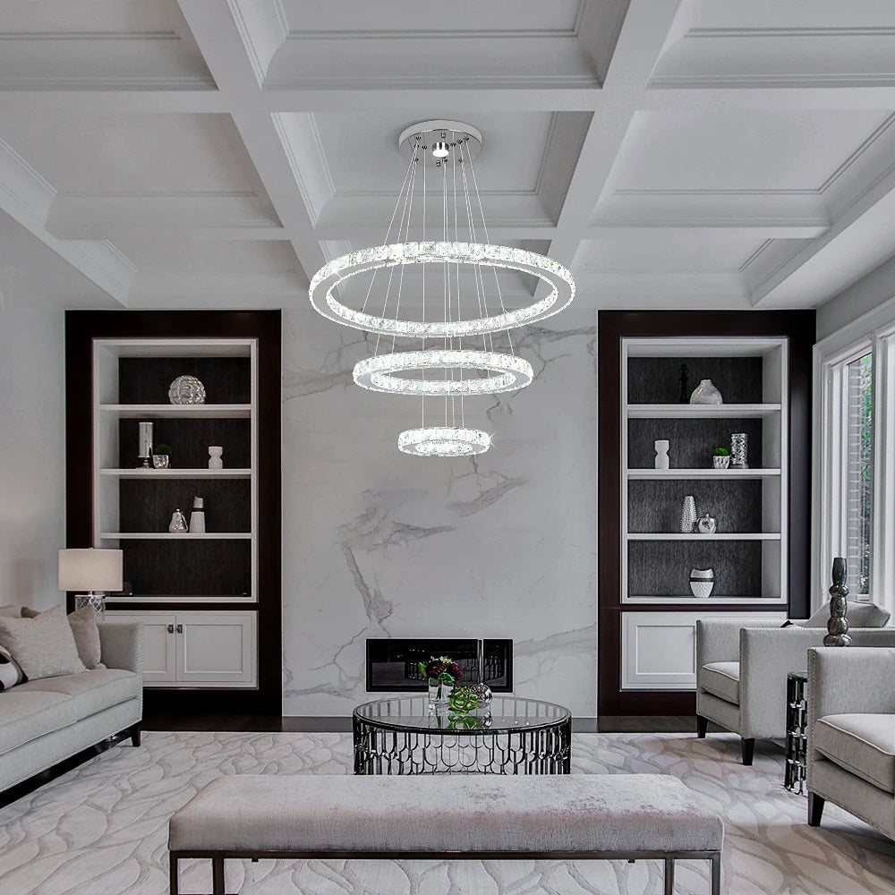 Kristallen Kroonluchter - Crystal Led Hanglamp - 3 Ring Hanglamp - Woonkamerlamp - Met Afstandsbediening - Moderne lamp - Hanglamp