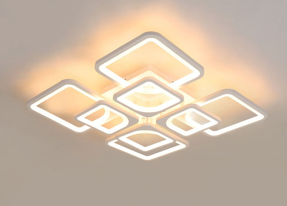 LuxiLamps - LED Bluetooth 4x4 Kop Plafondlamp - Smart lamp - 60 cm - Wit - Afstandsbediening en APP - Woonkamer Lamp - Plafonniere