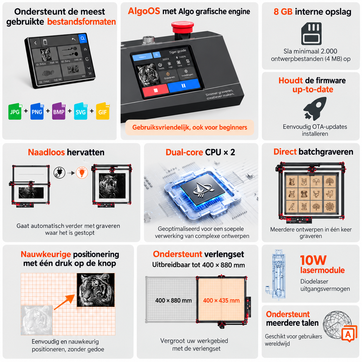 Laser Engraving Machine 10W - 3.5 Inch Touchscreen - Laser Cutter - All-in-One Laser Printer - Engraving - Display - Black - Wood Acrylic Laser Cutting Machine - App Controllable