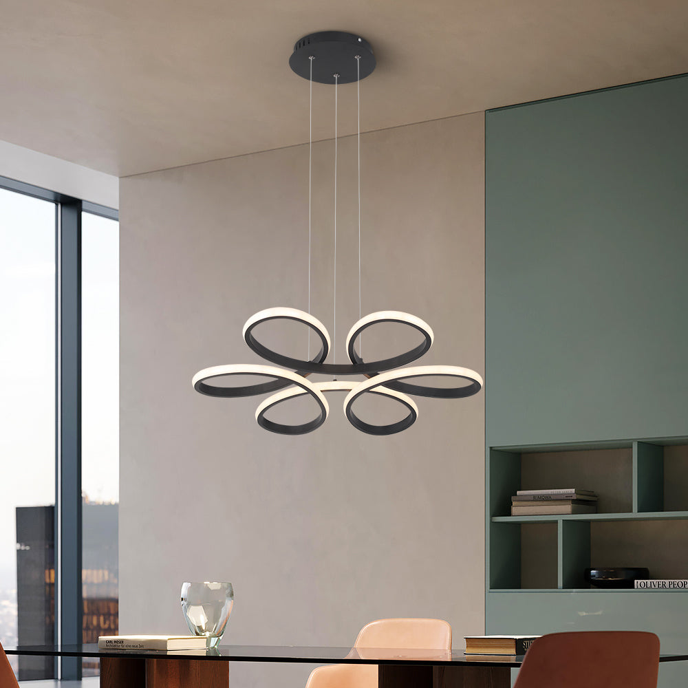 LuxiLamps - Modern Curls Pendant Lamp - Dimmable With Remote Control - Black - 59 cm - Living Room Lamp - Bedroom Lamp - Modern Lamp - Ceiling Lamp