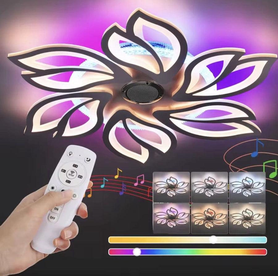 6 Bloemblad Plafondlamp - Met Speaker - Dimbaar Met Afstandsbediening - RGB - 12 Kleuren - LED Plafondlamp - Wit - Woonkamerlamp - Moderne lamp - Plafonniere