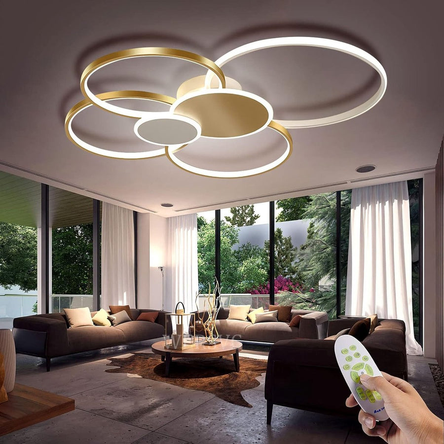 Modern Ring LED Ceiling Light - Gold - Length 100 cm - Dimmable With Remote Control - For Living And Dining Room - Ceiling Fixture