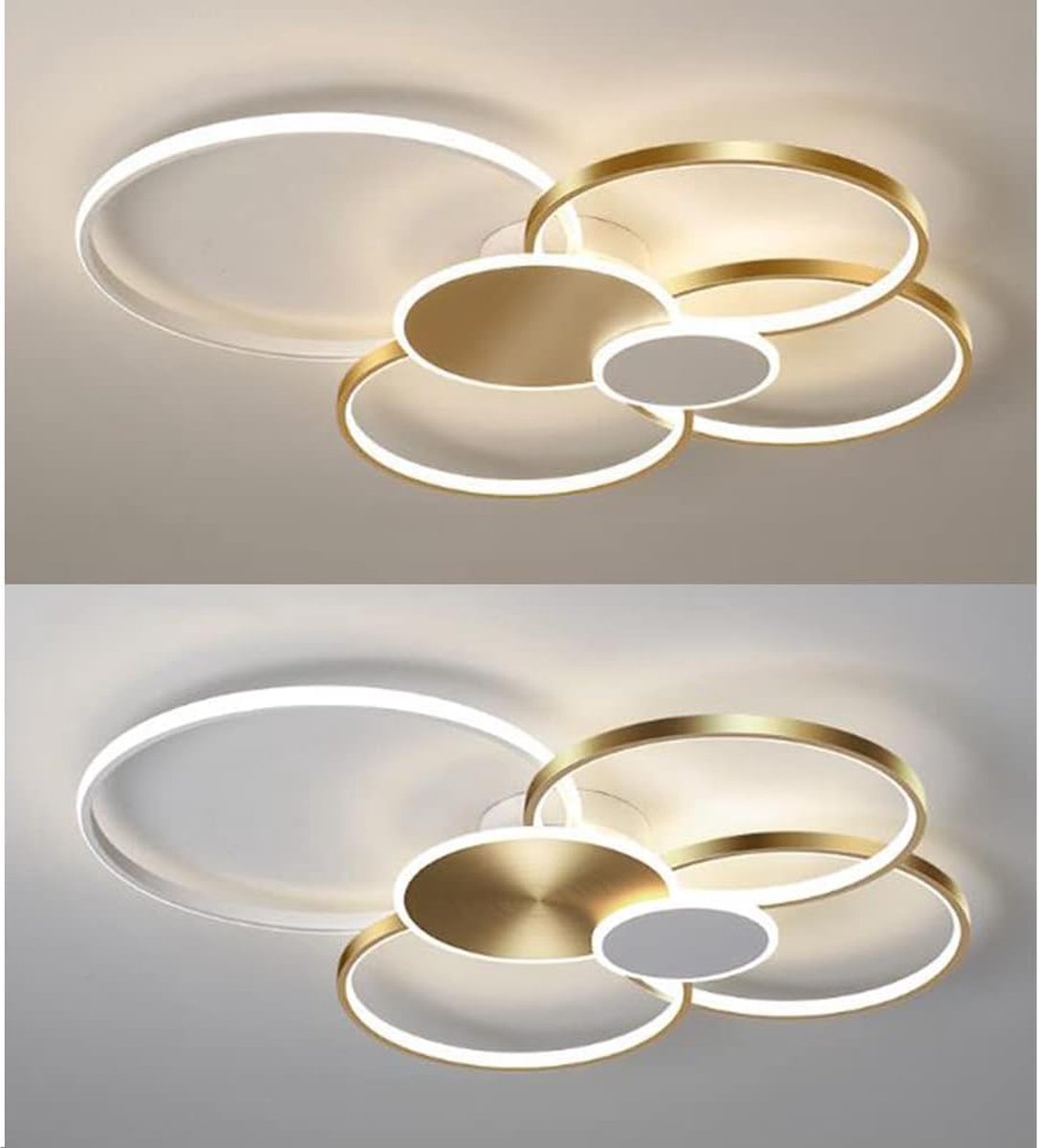 Modern Ring LED Ceiling Light - Gold - Length 100 cm - Dimmable With Remote Control - For Living And Dining Room - Ceiling Fixture