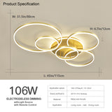 
Modern LED Ceiling Light With 6 Light Rings - Gold - Dimmable With Remote Control - For Living And Dining Room - Ceiling Fixture