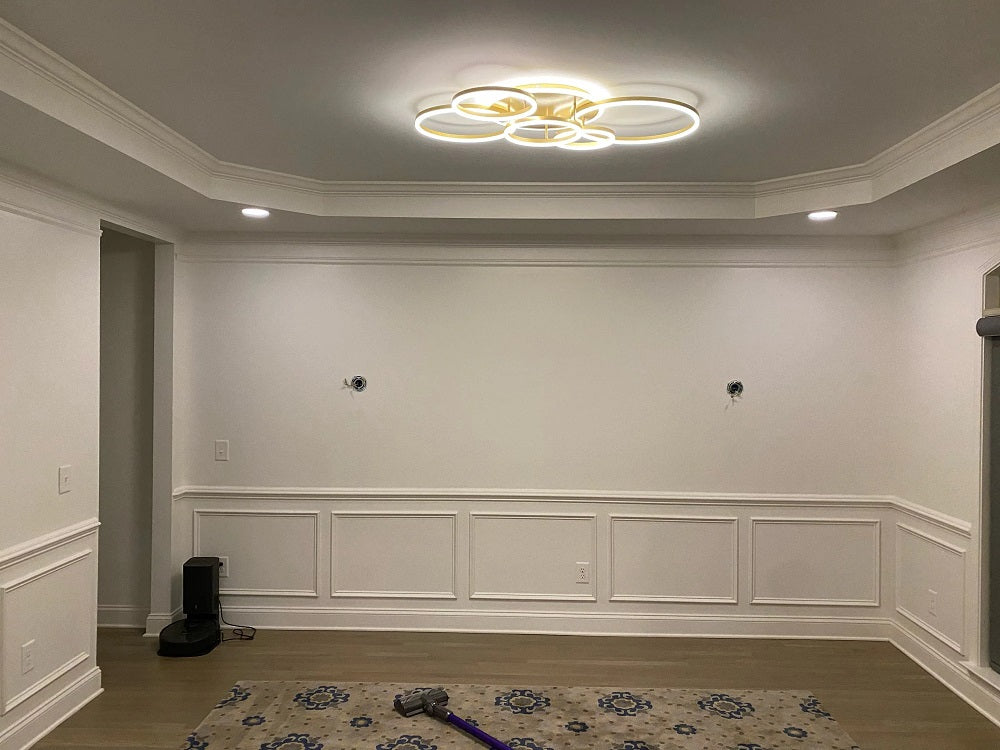 Modern LED Ceiling Light With 6 Light Rings - Gold - Dimmable With Remote Control - For Living And Dining Room - Ceiling Fixture