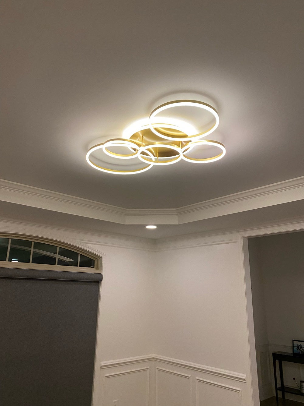 Modern LED Ceiling Light With 6 Light Rings - Gold - Dimmable With Remote Control - For Living And Dining Room - Ceiling Fixture