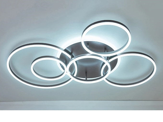 Modern LED Ceiling Light With 6 Light Rings - Black - Dimmable With Remote Control - For Living And Dining Room - Ceiling Fixture
