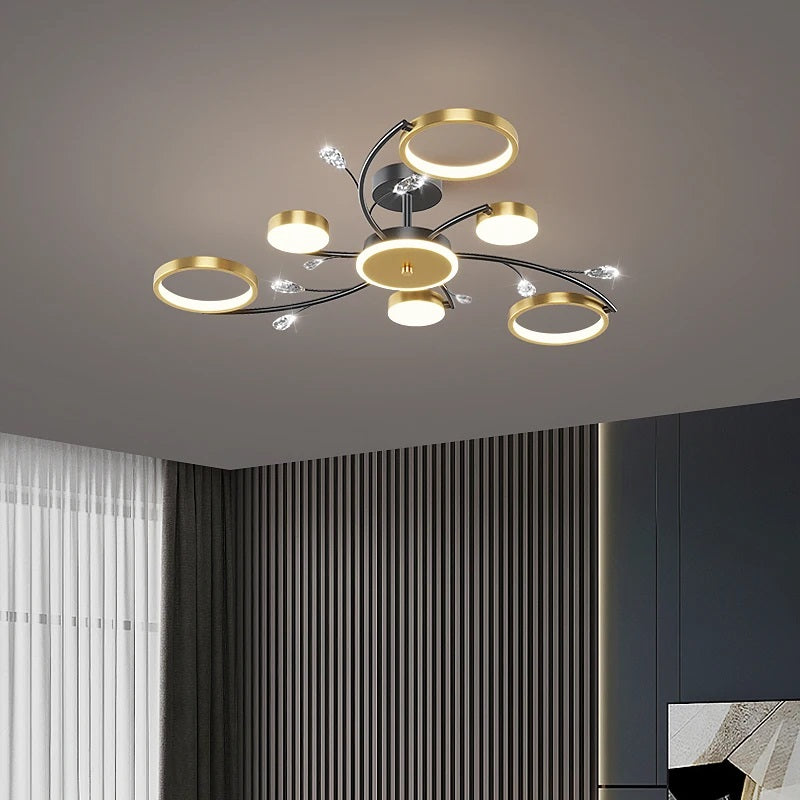 Modern 6 Ring LED Chandelier - Gold/Black - Dimmable With Remote Control And App - For Living And Dining Room