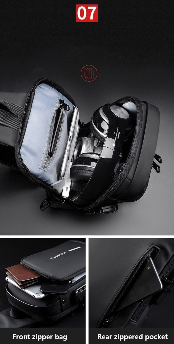Shoulder Bag - Crossbody Bag - Men and Women - Waterproof - Anti-Theft - USB Port - Brown / Gray - RENEWED!