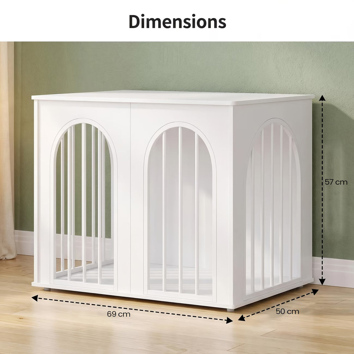 Hondenbench - Meubel - Hondenkooi - Hondenhok - Hondenbox - Bijzettafel - Salontafel - 3 Deuren - 69 × 50 × 57 Cm - Wit