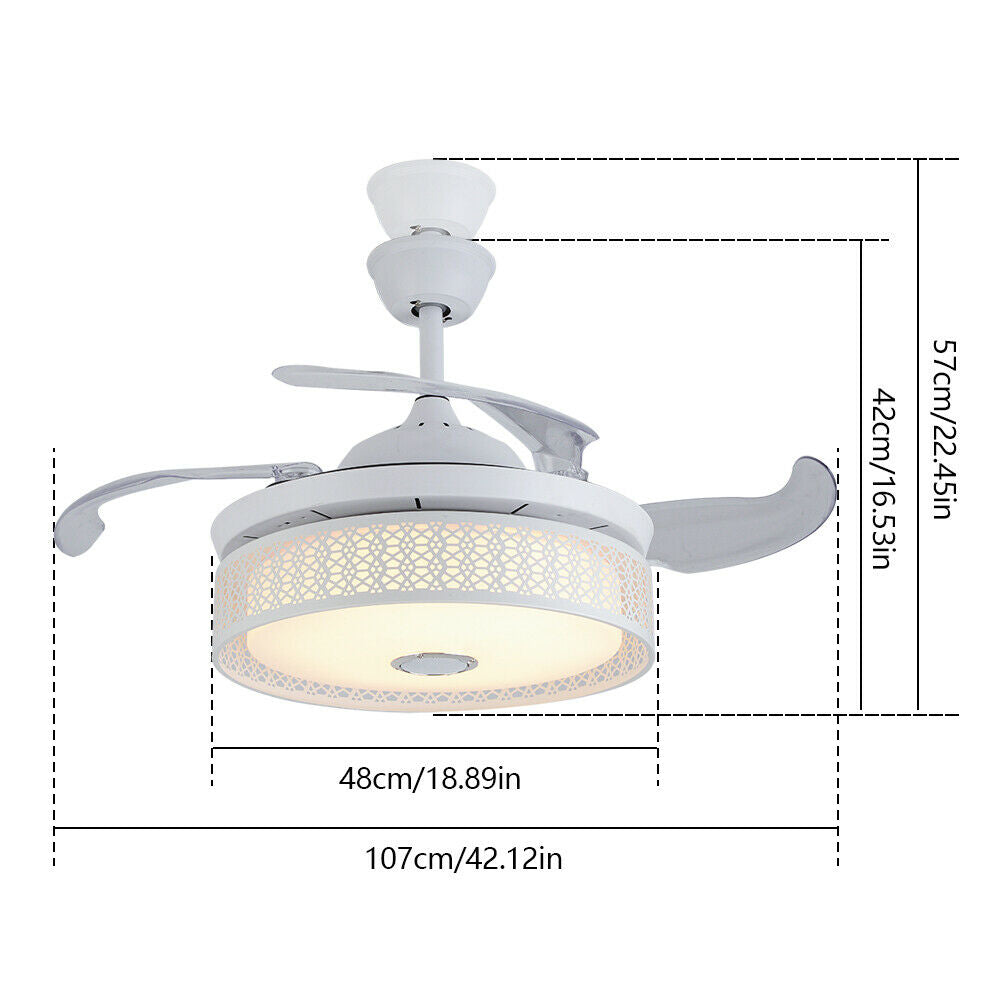 Moderne Smart Lamp Ventilator - Bluetooth - Met Speaker - Dimbaar Met Afstandsbediening - 7 Kleuren - Wit - 106 cm - Plafondventilator - Inklapbare Ventilator Lamp