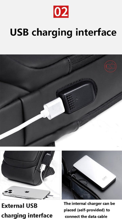 Shoulder Bag - Crossbody Bag - Men and Women - Waterproof - Anti-Theft - USB Port - Brown / Gray - RENEWED!