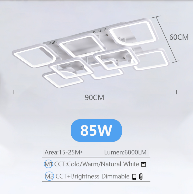 LuxiLamps - 8 Head Ceiling Lamp - Smart Lamp - White - 90cm - Remote Control and APP - Living Room Lamp - Ceiling Lamp