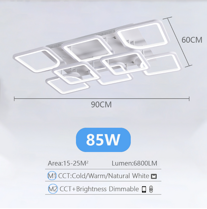 LuxiLamps - 8 Head Ceiling Lamp - Smart Lamp - White - 90cm - Remote Control and APP - Living Room Lamp - Ceiling Lamp