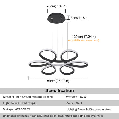 LuxiLamps - Modern Curls Pendant Lamp - Dimmable With Remote Control - Black - 59 cm - Living Room Lamp - Bedroom Lamp - Modern Lamp - Ceiling Lamp