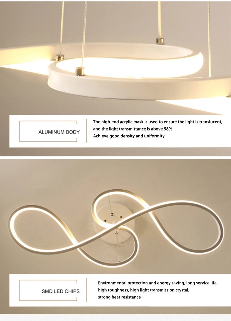 LuxiLamps - Pendant Lamp - Chandelier - White - Living Room Lamp Dimmable With Remote Control - Modern Lamp - Dining Room Lamp - LED Ceiling Lamp - Ceiling Light