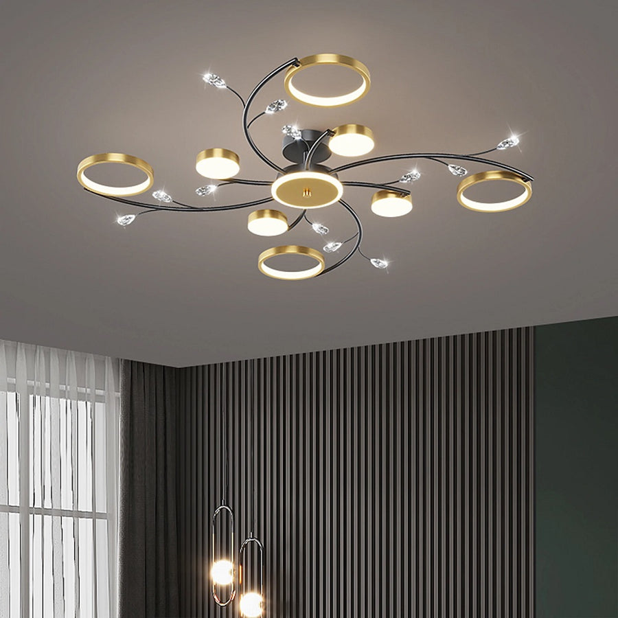 Modern 8 Ring LED Chandelier - Gold/Black - Dimmable With Remote Control And App - For Living And Dining Room