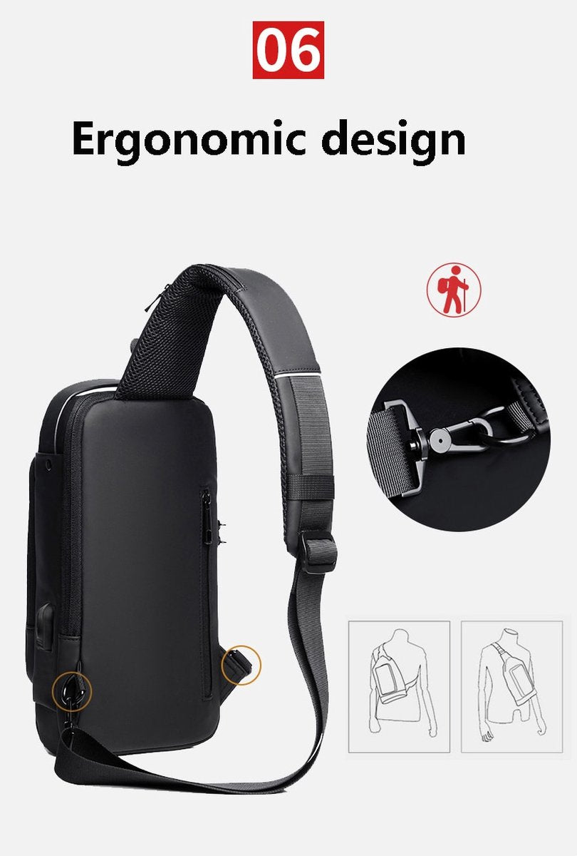 Shoulder Bag - Crossbody Bag - Men and Women - Waterproof - Anti-Theft - USB Port - Brown / Gray - RENEWED!