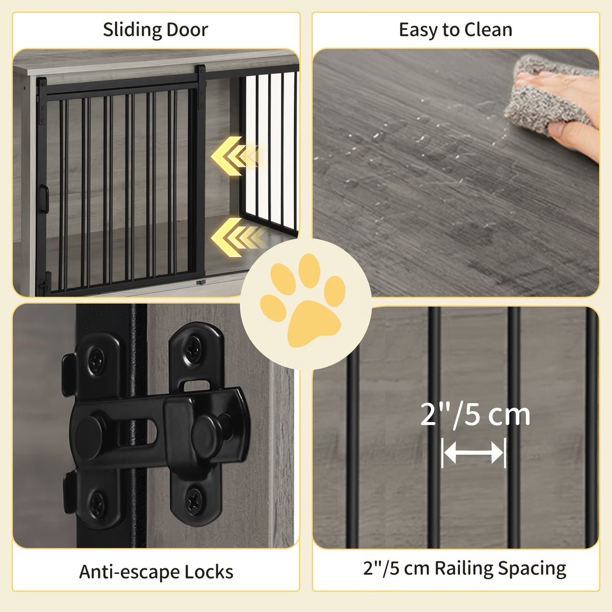 Dog Crate - Furniture - Dog Cage - Dog Kennel - Dog Pen - Coffee Table - 2 Doors - Sliding Door - 49×69×64.5 cm - Grey