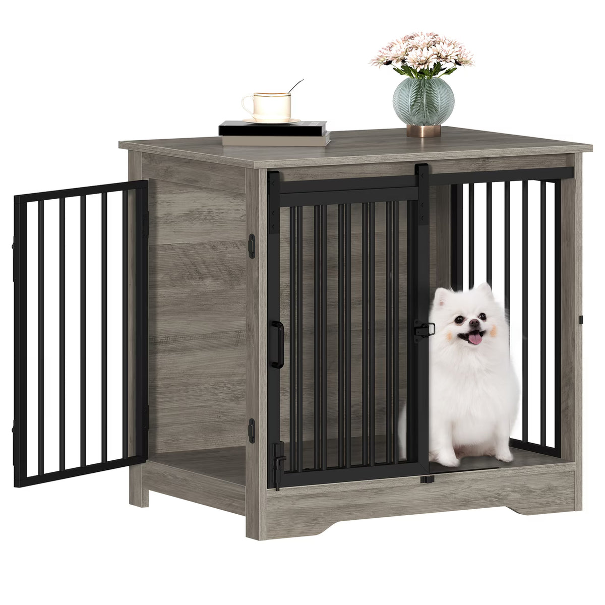 Dog Crate - Furniture - Dog Cage - Dog Kennel - Dog Pen - Coffee Table - 2 Doors - Sliding Door - 49×69×64.5 cm - Grey