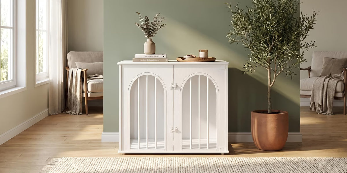 Hondenbench - Meubel - Hondenkooi - Hondenhok - Hondenbox - Bijzettafel - Salontafel - 3 Deuren - 69 × 50 × 57 Cm - Wit