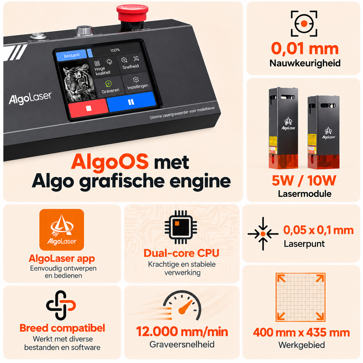 Laser Engraving Machine 10W - 3.5 Inch Touchscreen - Laser Cutter - All-in-One Laser Printer - Engraving - Display - Black - Wood Acrylic Laser Cutting Machine - App Controllable