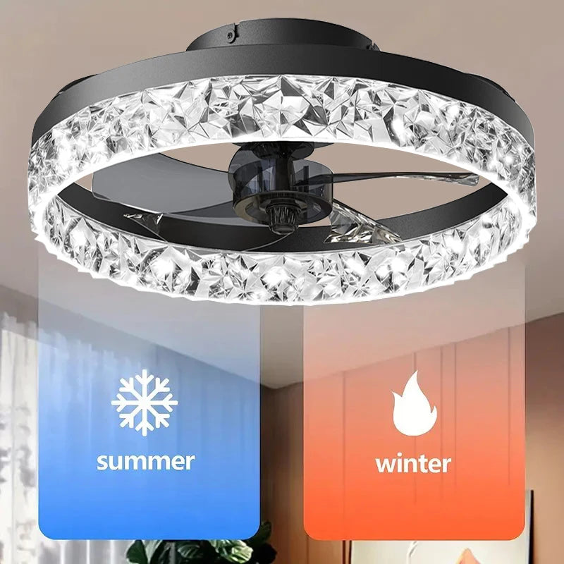 Fan Lamp - Ceiling Fan Black - Smart Lamp - With Dimmer - 6 Speed ​​Fan - Kitchen Lamp - Living Room Lamp - Modern Lamp