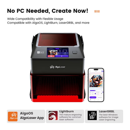 Laser Graveermachine Pixi 5W - 3.5 Inch Touchscreen - Laser Cutter - Laserprinter All In One - Graveren - Display - Zwart/Rood - Laser Snijmachine - Bedienbaar Met APP