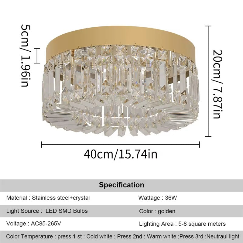 Kristallen Plafond Kroonluchter - LED Plafondlamp - Goud - Woonkamerlamp - 50cm - Crystal - 3 Kleuren - Luxe Woondecoratie