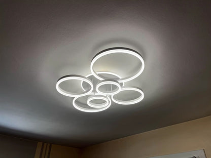 6 Ringen Plafondlamp - Kroonluchter - Wit - Dimbaar Met Afstandsbediening - Woonkamerlamp - 100 cm - LED Moderne Plafondlamp - 130W