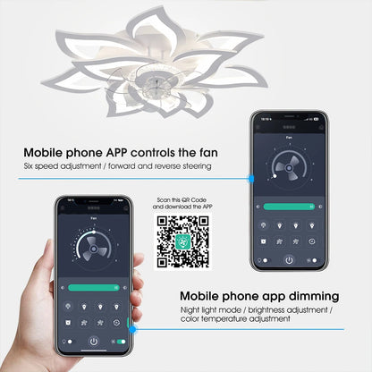 LuxiLamps - 10 Lotus Fan Lamp - Ceiling Fan - Smart Lamp - With Dimmer - 3 Modes Fan - Kitchen Lamp - Living Room Lamp - Modern Lamp