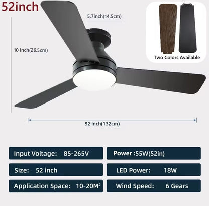 LuxiLamps - 3 Blad Plafondventilator - Moderne LED Ventilator Lamp - 6 Snelheden - Bedienbaar Met Afstandsbediening - 132 cm - Zwart - Woonkamerlamp