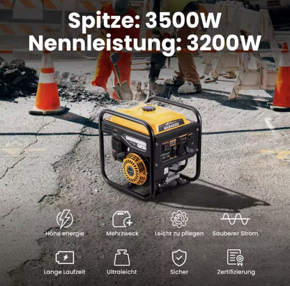 Draagbare Benzine Generator - Inverter - Betrouwbare Generator voor Outdoor - Kamperen - Stroomuitval - 3500W Piek - 3200W Continu - 4-Takt 223cc