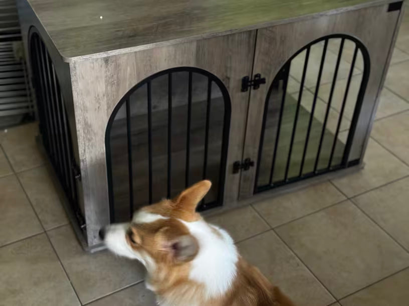 Dog Crate - Furniture - Dog Cage - Dog Kennel - Dog Box - Side Table - Coffee Table - 3 Doors - 100x60x63 Cm - Grey
