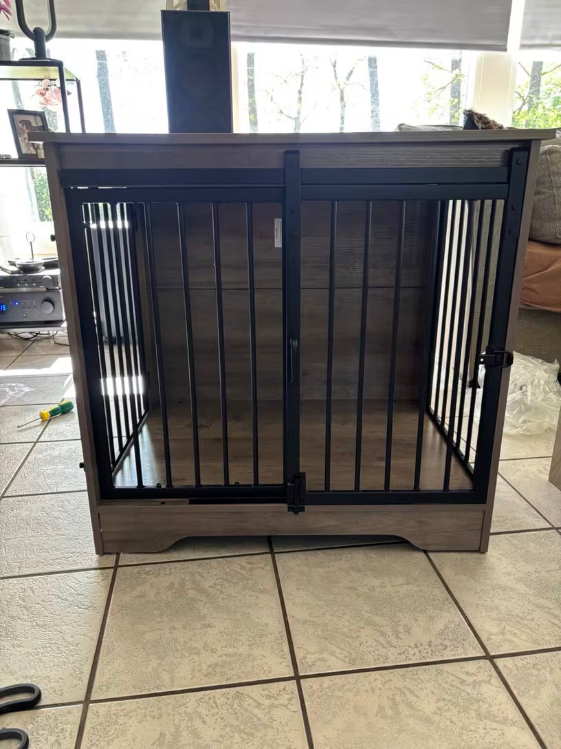 Dog Crate - Furniture - Dog Cage - Dog Kennel - Dog Pen - Coffee Table - 2 Doors - Sliding Door - 49×69×64.5 cm - Grey