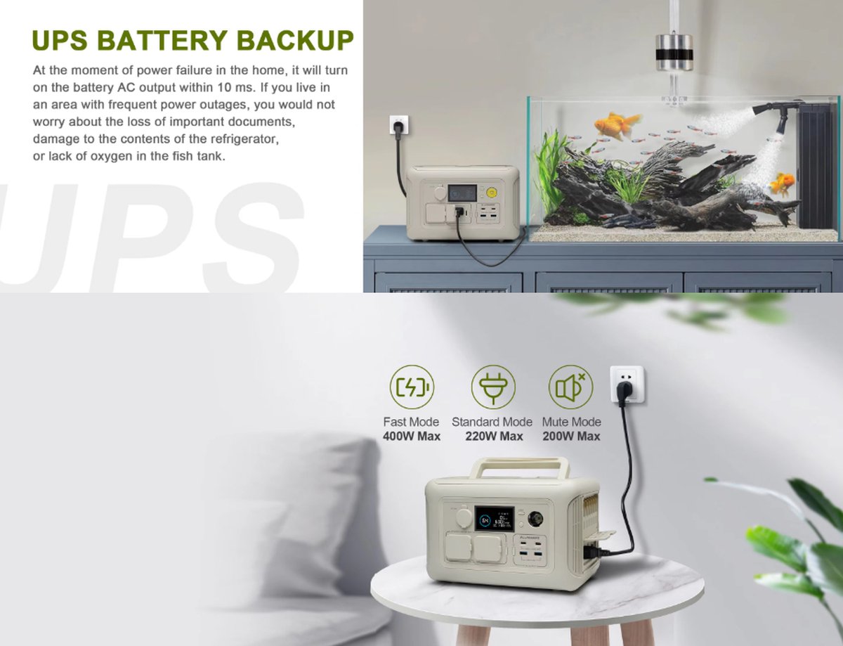 Allpowers R600W - Portable Generator – 299Wh Capacity - LiFePO4 Power Station – 600W Output - 1200W Peak - 8 AC/DC & USB Outputs - Compact Power Supply with Outlets - Camping - Emergency Power - Wireless Charging - with APP