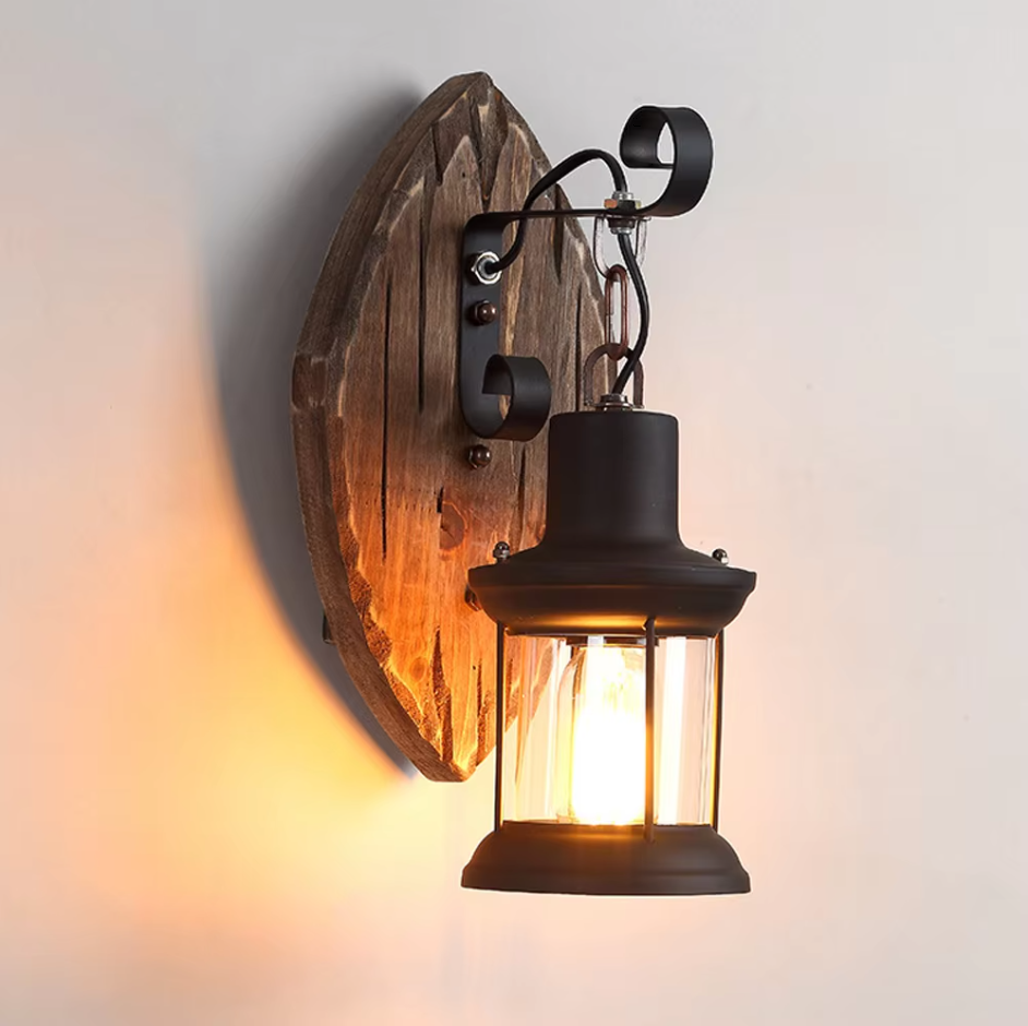 Vintage Wooden Wall Lamp - Industrial Wall Lighting - For Bar And Restaurant