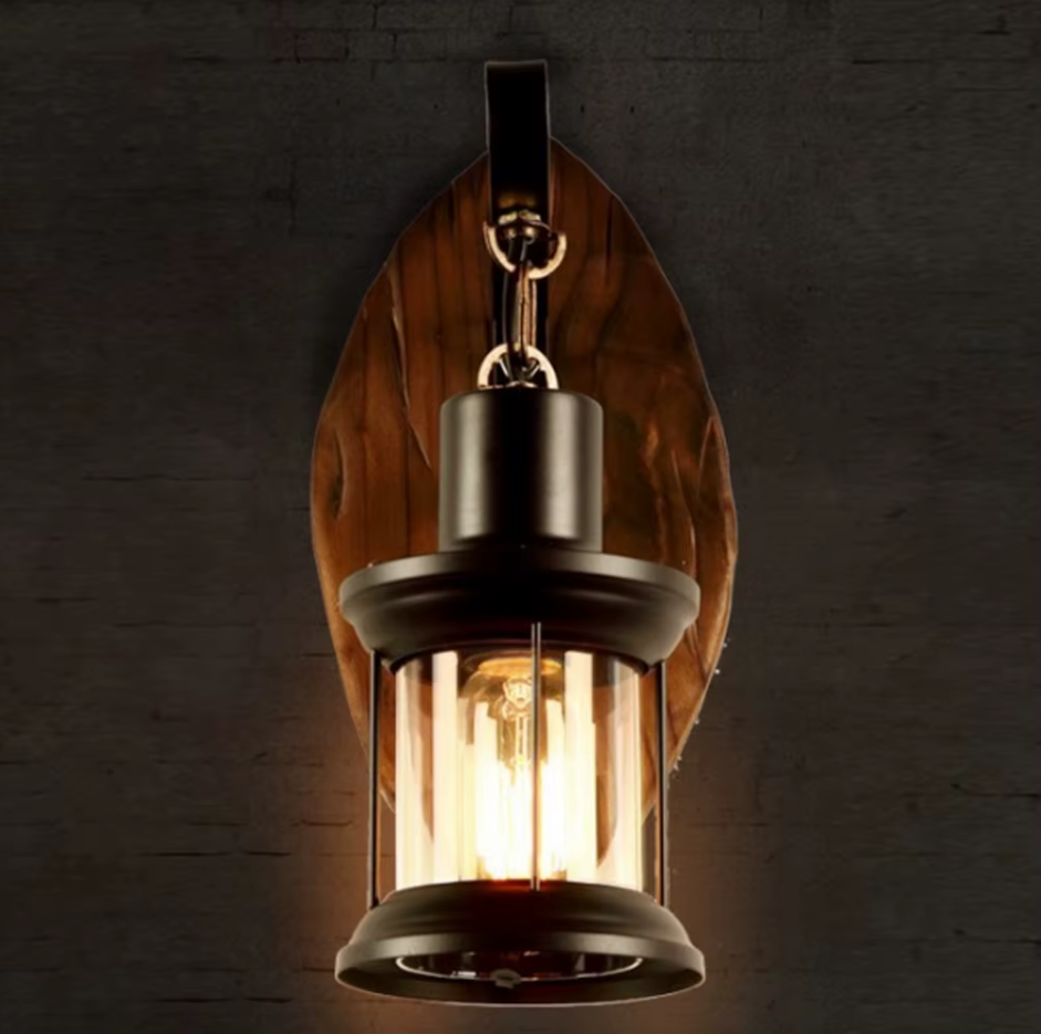 Vintage Wooden Wall Lamp - Industrial Wall Lighting - For Bar And Restaurant