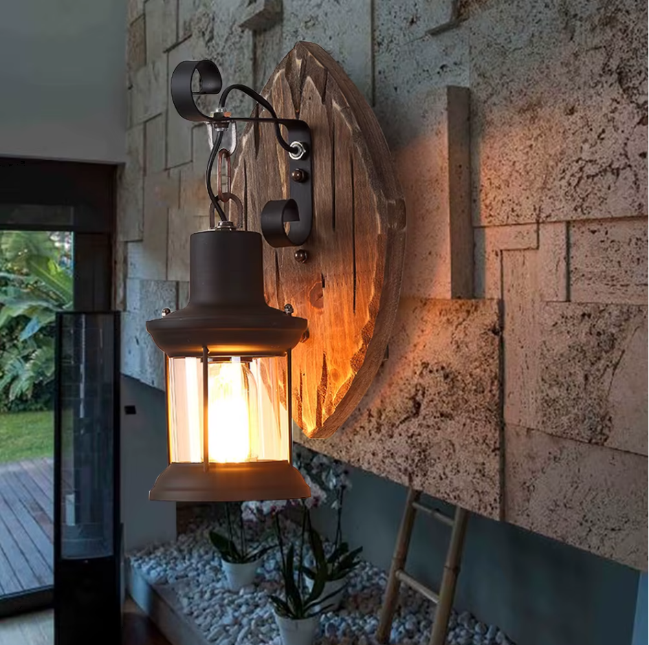 Vintage Wooden Wall Lamp - Industrial Wall Lighting - For Bar And Restaurant