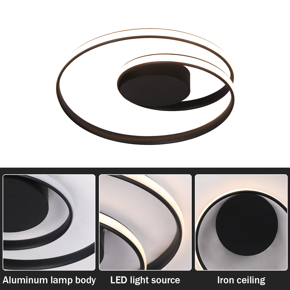 LuxiLamps - Ringen LED Plafondlamp - Dimbaar Met Afstandsbediening - Zwart - 46 cm - Plafoniere - Keuken Lamp - Woonkamerlamp - Moderne lamp