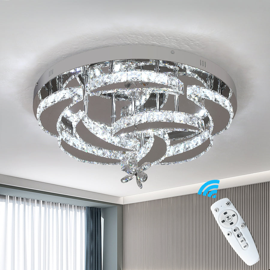 Bloem Plafondlamp - Dimbaar Met Afstandsbediening - Plafoniere - Chroom - Moderne LED Lamp - Kroonluchter - Keuken Lamp - Woonkamerlamp - Plafonniere