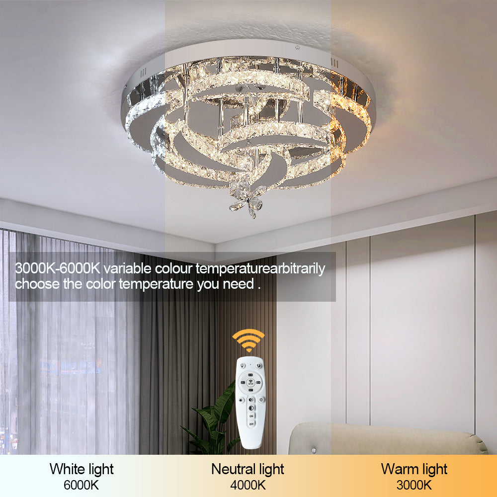 Flower Ceiling Light - Dimmable With Remote Control - Ceiling Lamp - Chrome - Modern LED Lamp - Chandelier - Kitchen Lamp - Living Room Lamp - Ceiling Fixture